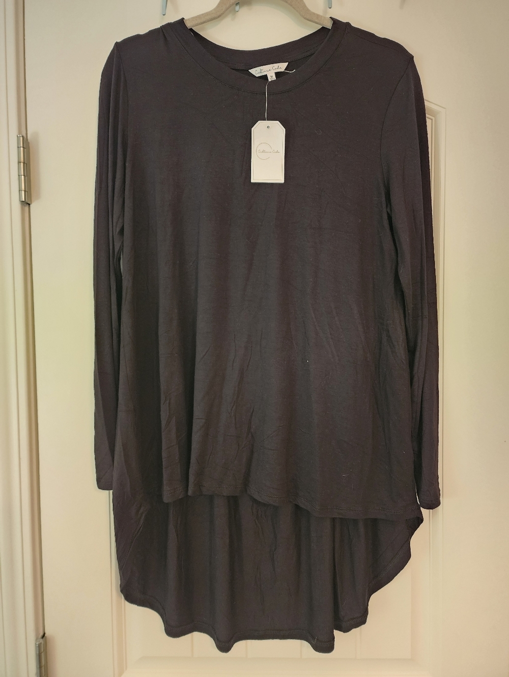 Culture Code Women's Stretchy Knit Long Sleeve High-Low Tunic Top Black Med NWT
